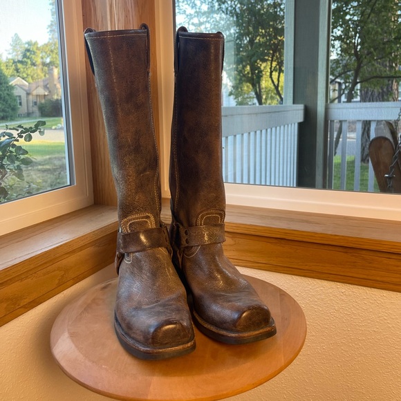 FRYE Harness 15R Brown Tall Knee High Biker Moto Motorcycle Boots - Picture 15 of 16